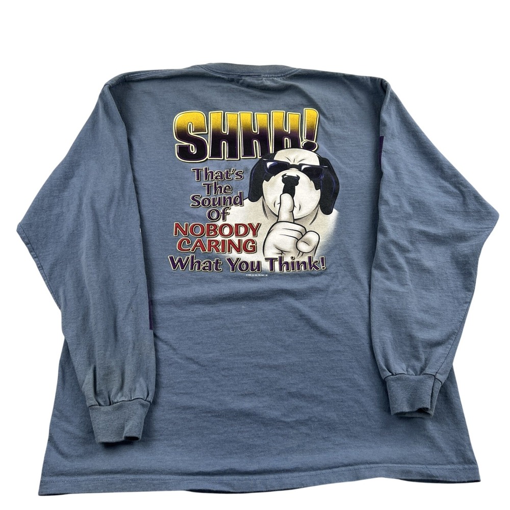 Vtg Y2K Big Dogs Long Sleeve T Shirt L Blue Men Graphic Humor Santa Barbara